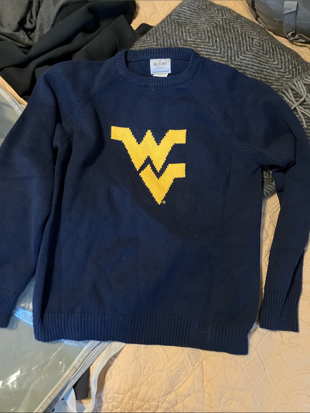 West Virginia university Navy Crewneck Sweater with Yellow Logo